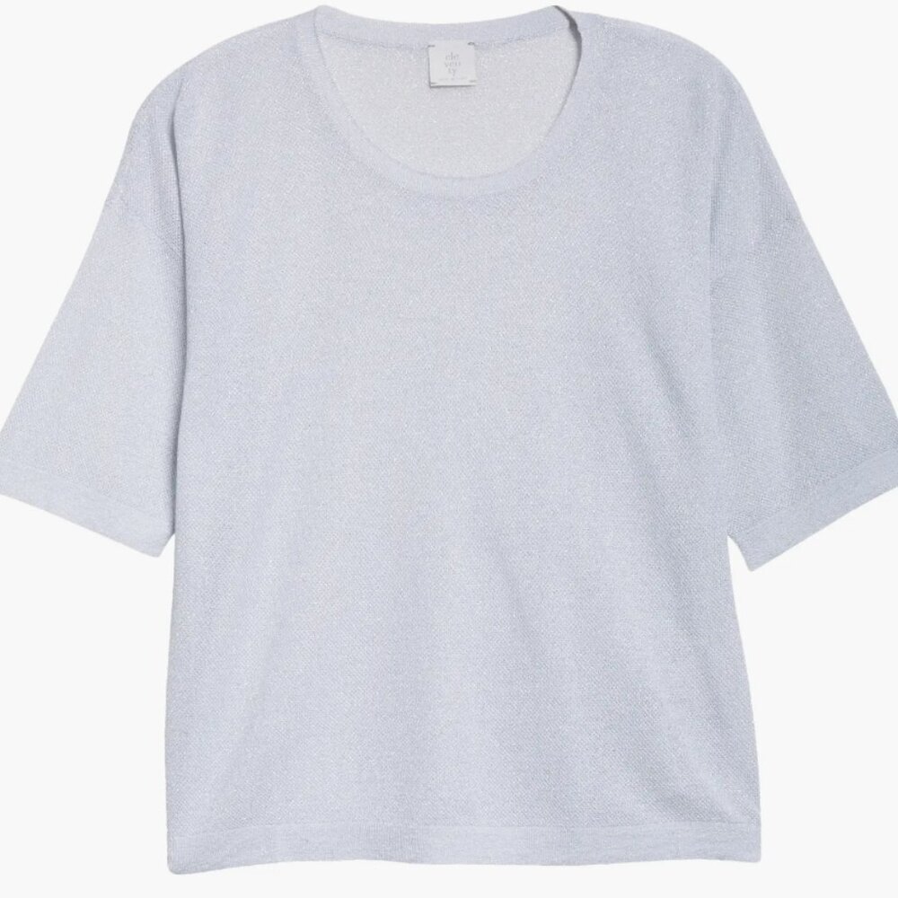 Eleventy Italy Scoop Neck Pique Knit Top Metallic Silver Size Small Quiet Luxury